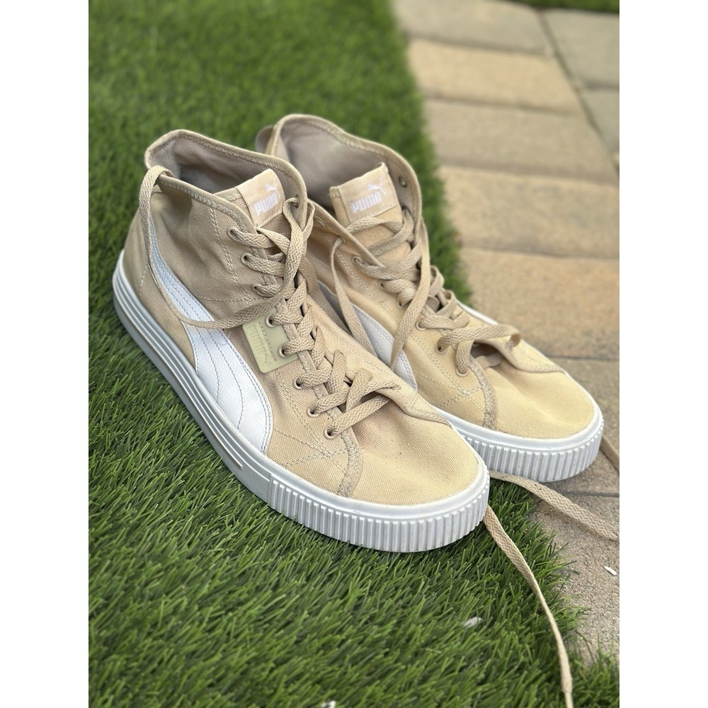 Puma Vikky Mid Canvas Beige White Men's Size 12 High Top Sneakers 385847-05